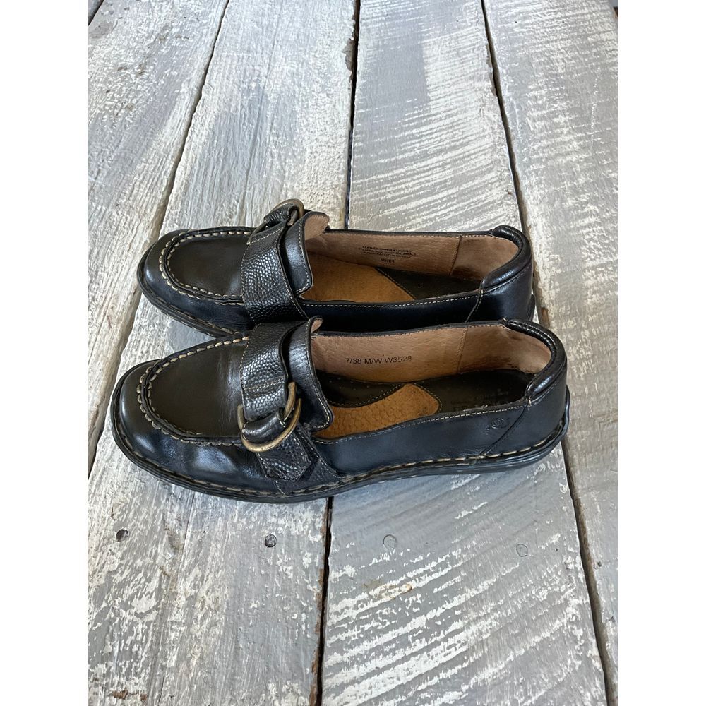 Born Women's Size 7/38 Black Leather Loafers with Buckle Strap Casual
